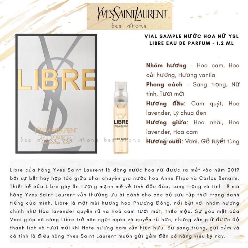 Sample mẫu thử Nước Hoa Ysl Libre Eau De Parfum 1.2ml | Vinie.minisize