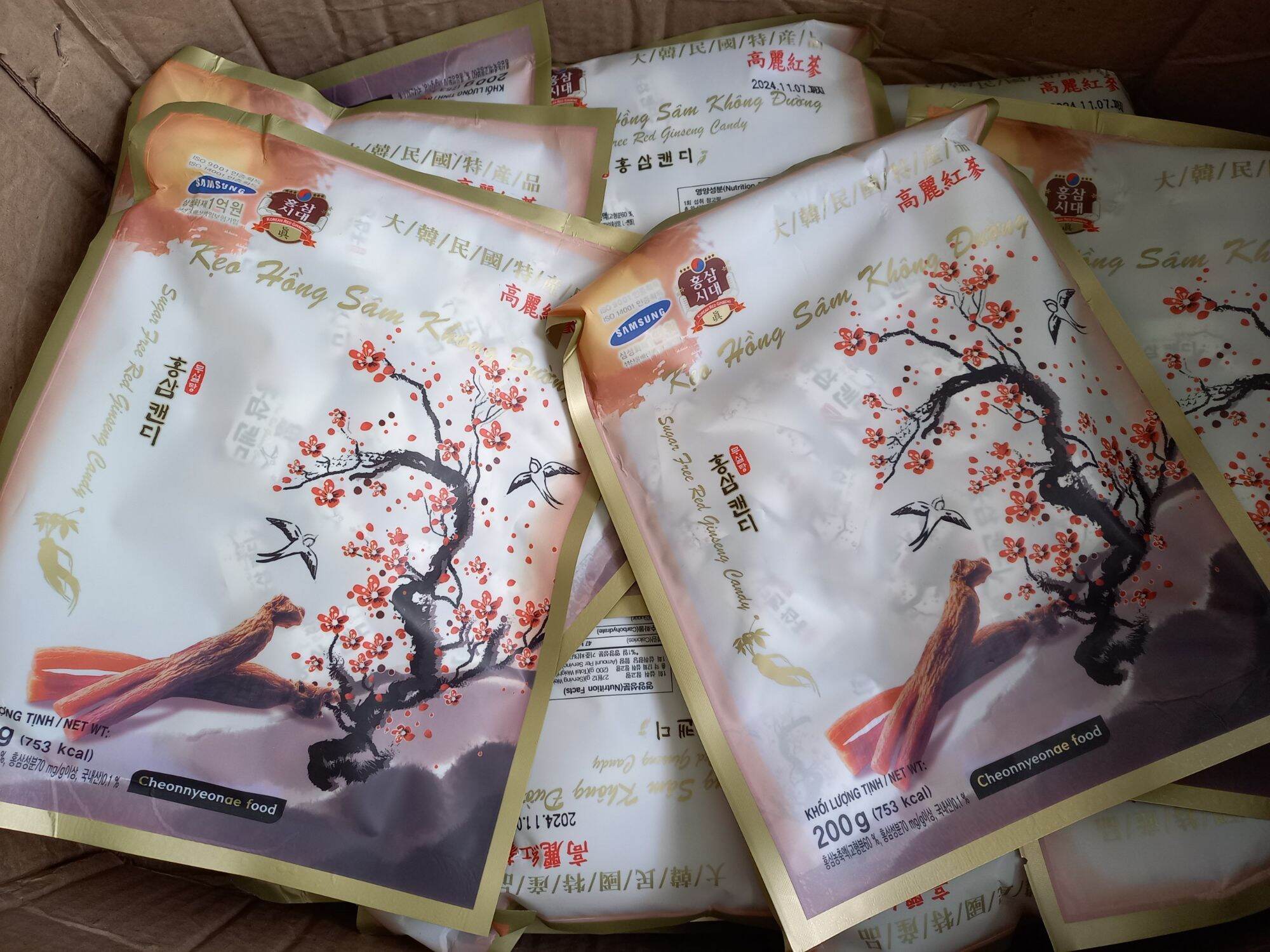 [Combo 5 gói] Kẹo Sâm Cành Đào không Đường Bịch 200gram