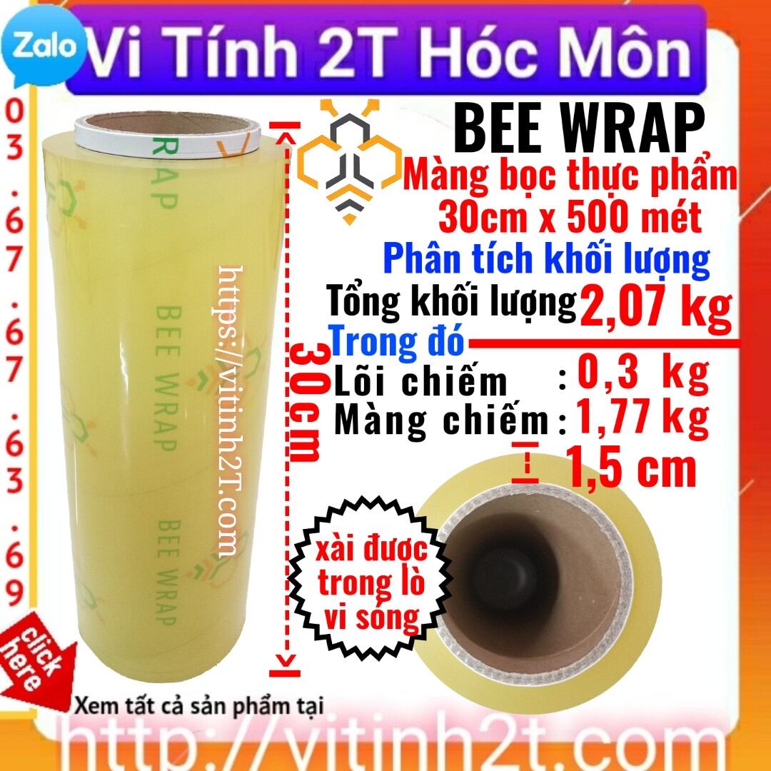 Cuộn lõi màng bọc thực phẩm khổ 30cm x 500m 30 cm x 500 m Bee Wrap bảo quản thực phẩm, xài được trong lò vi sóng