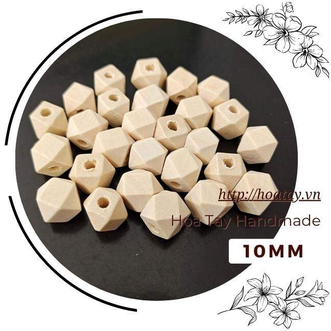 Hạt gỗ lục giác tự nhiên trang trí túi, thắt hạt macrame EB016