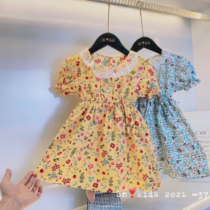 Váy lụa cao cấp đính ren cho bé 7-21kg