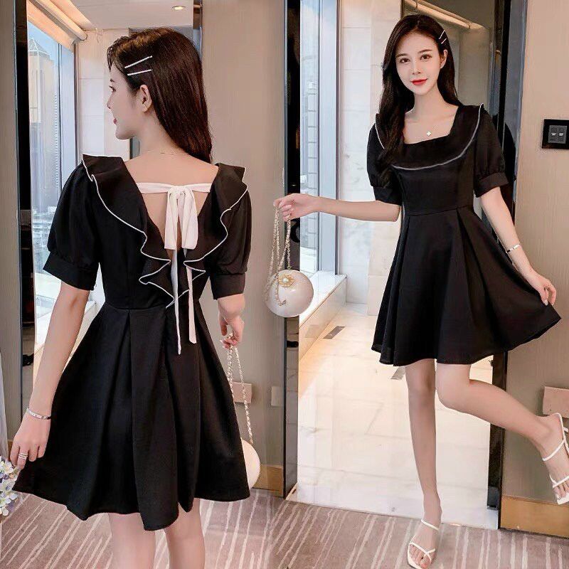 Đầm xoè cổ bèo cột nơ lưng bigsize 67-88kg