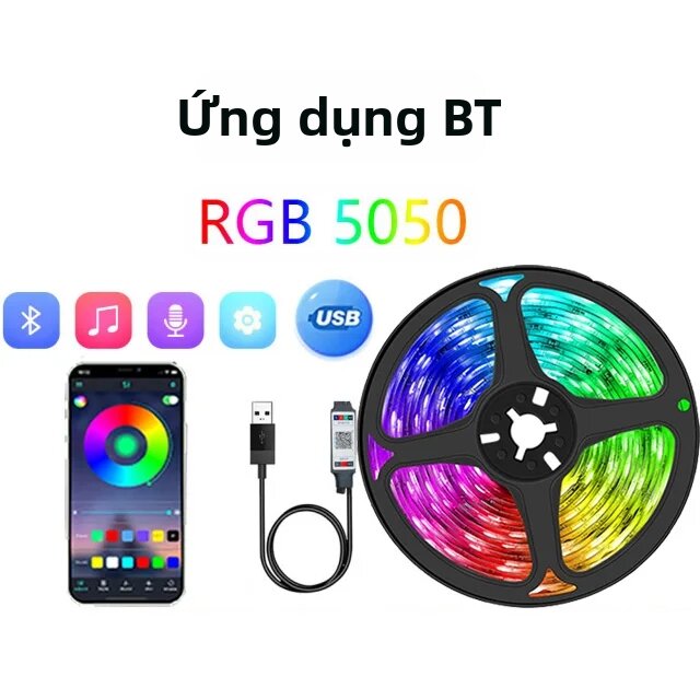 Đèn LED Dải RGB Điều Khiển Bằng Ứng Dụng Đổi Màu SMD5050 5V Điều Khiển Từ Xa Bluetooth 24 Phím Dùng Trang Trí Phòng Đèn Nền TV