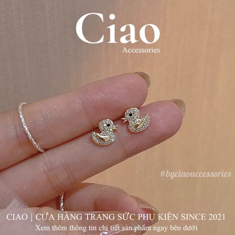 Khuyên tai, bông tai mạ bạc S925 thiết kế đính đá tinh tế Duck Tiny Ciao