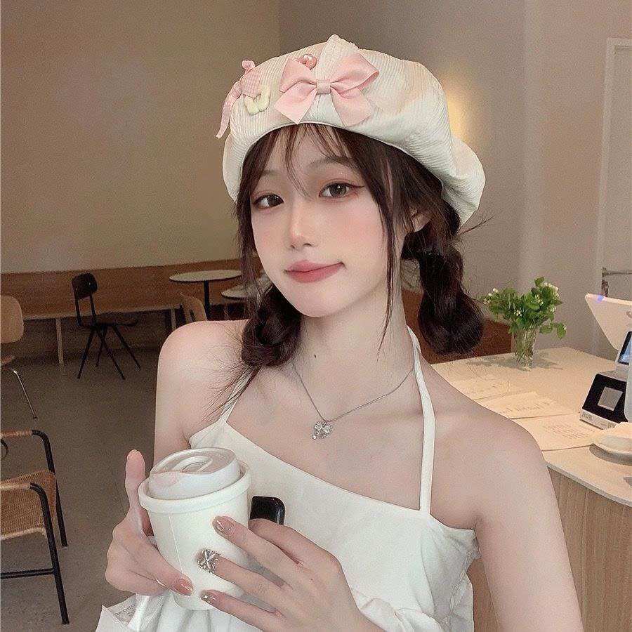 Mũ Nồi Beret Phối Nơ Thời Trang Có Sẵn