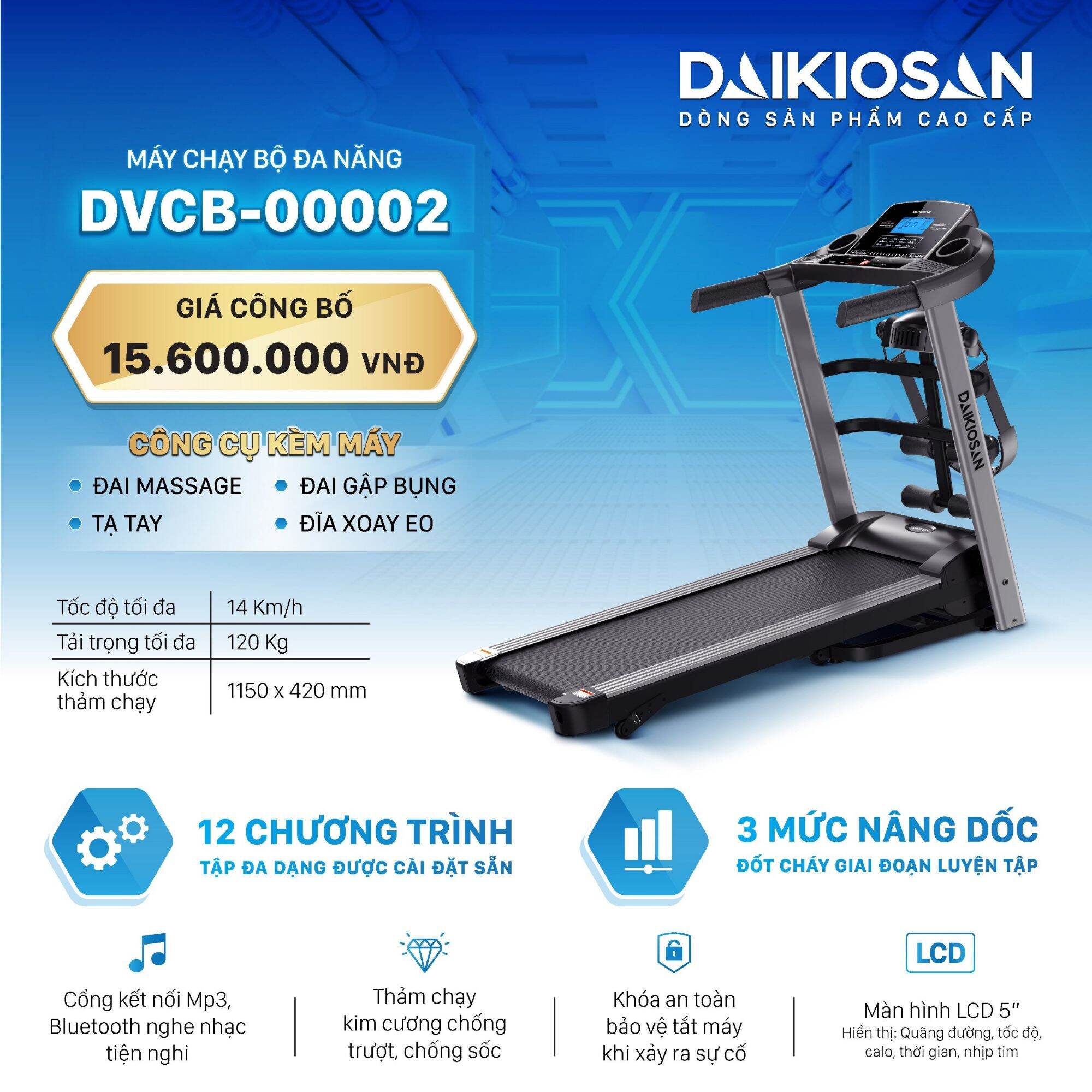 Máy chạy bộ đa năng Daikiosan DVCB-00002 CK 42%