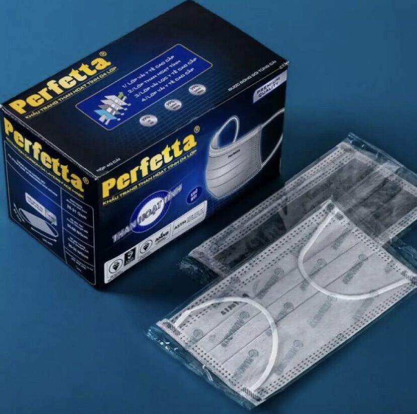 [HCM][Khẩu trang 4 lớp cao cấp chính hãng 100%] Hộp 40 cái khẩu trang PERFETTA CARBON Đạt chuẩn xuất Châu Âu - Box of 40 pieces PERFETTA activated carbon masks thumbnail