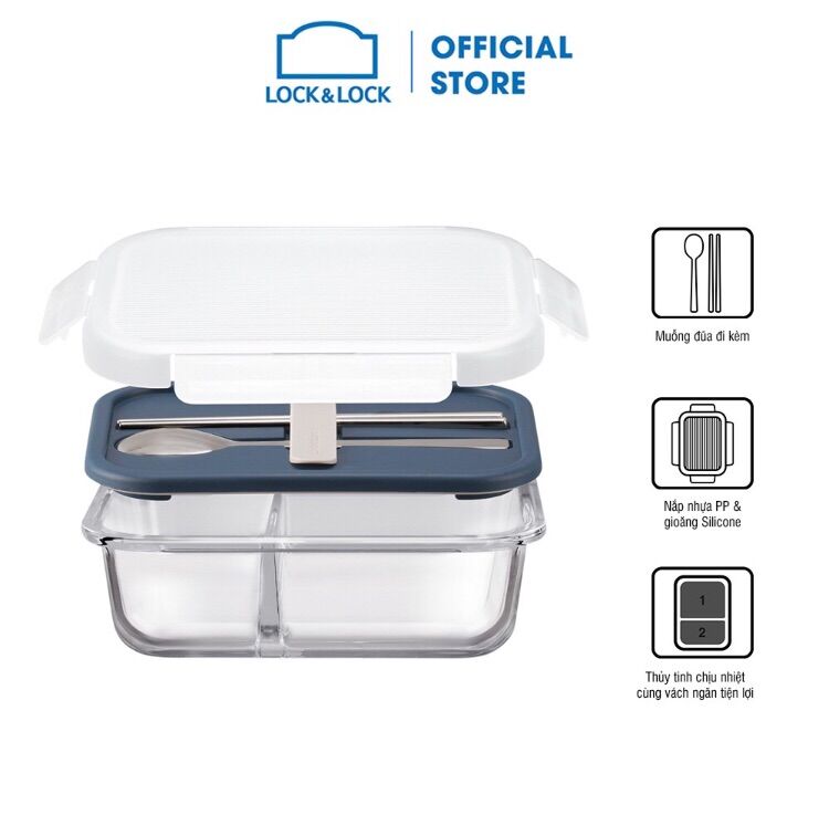 Hộp Cơm Thuỷ Tinh  Lock&Lock Kèm muỗng đũa 930ml