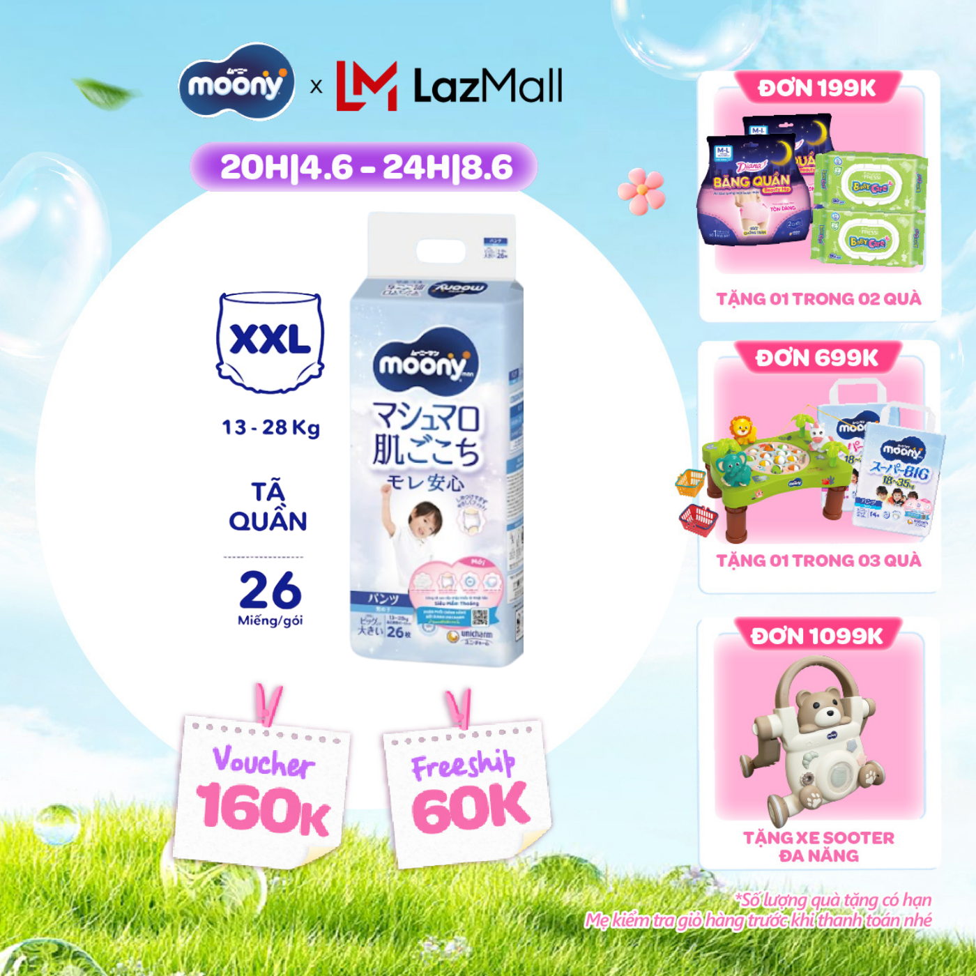 [QUÀ TẶNG HẤP DẪN TỪ 9-10.6] Tã quần cao cấp Moony Bé Trai XXL26 miếng - Nhập khẩu từ Nhật Bản