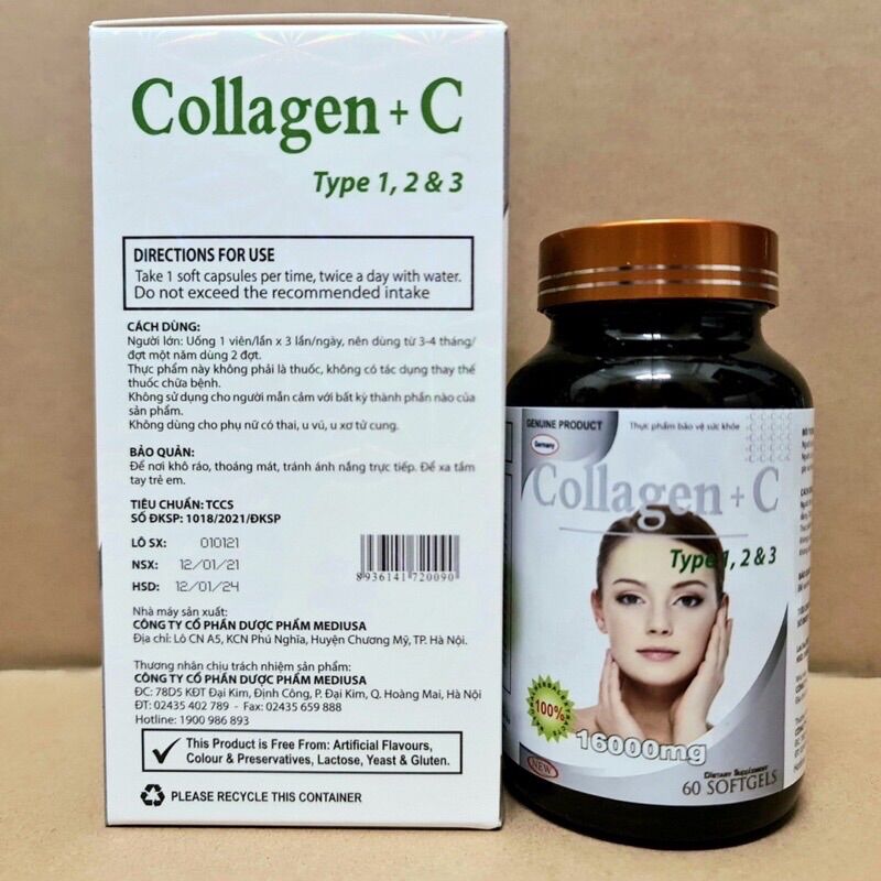 [HCM]ĐẸP DA SÁNG DA COLLAGEN + C Lọ 60 Viên