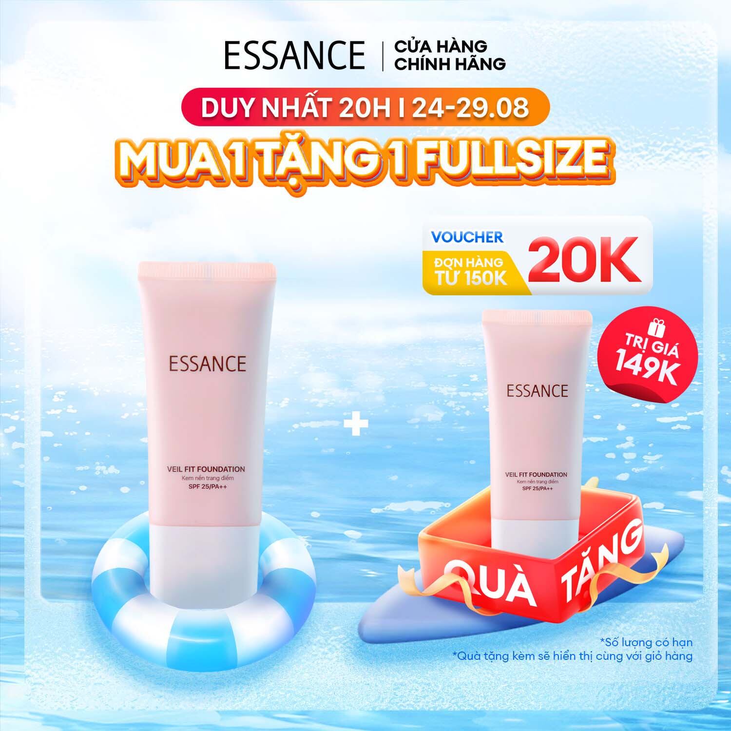 Kem nền bền màu che khuyết điểm toàn diện Essance Veil Fit Foundation SPF25 PA++ 30ml