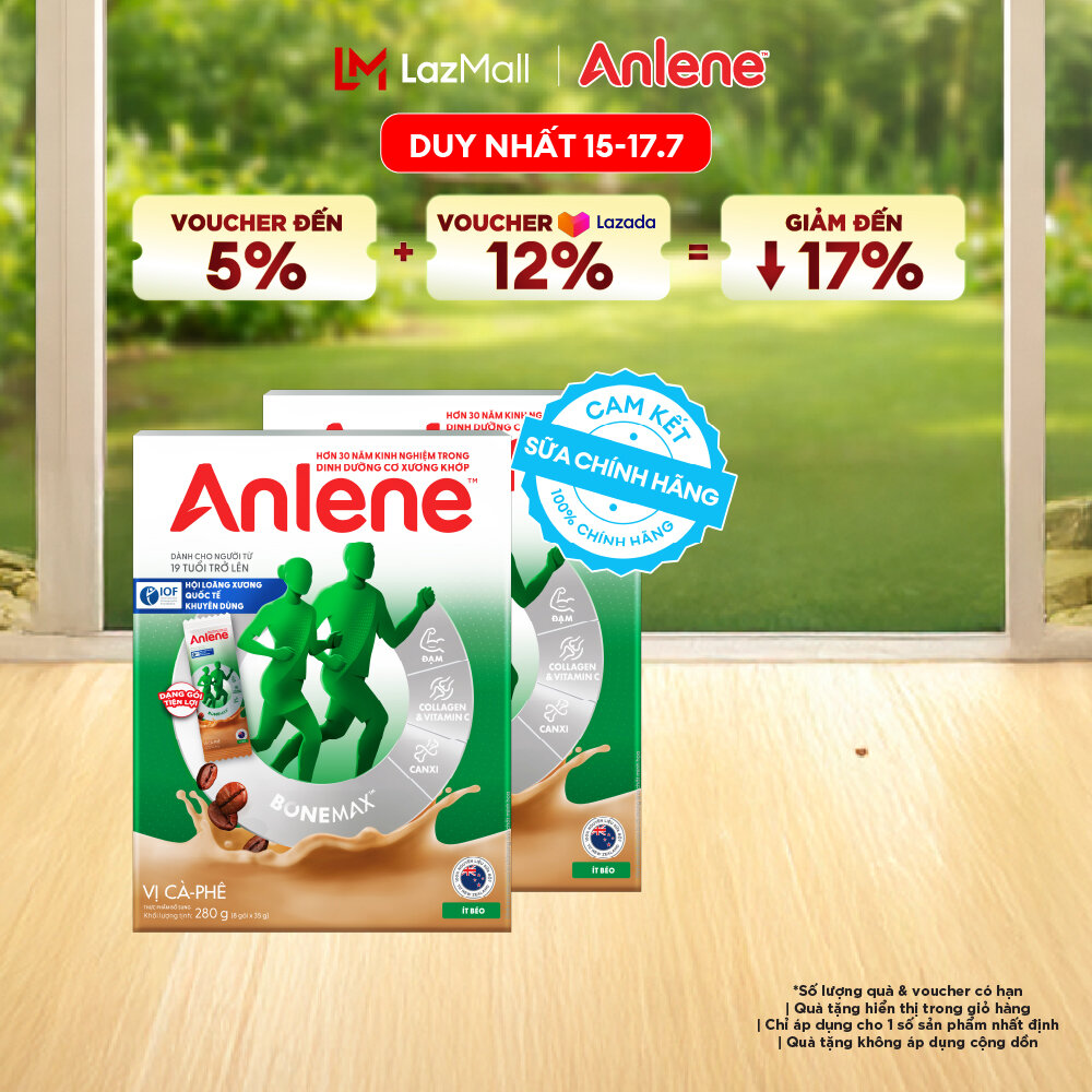 [Voucher giảm đến 26%]Combo 2 Sữa Bột Anlene Hương Cà Phê Dạng Gói Tiện Lợi (8 Gói x 35G)