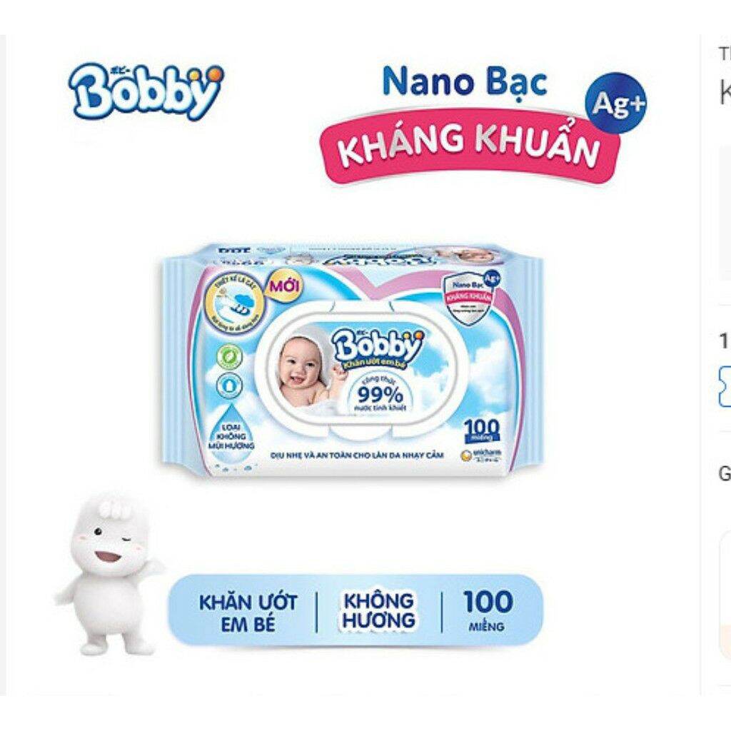 Khăn ướt bobby không mùi 100 tờ