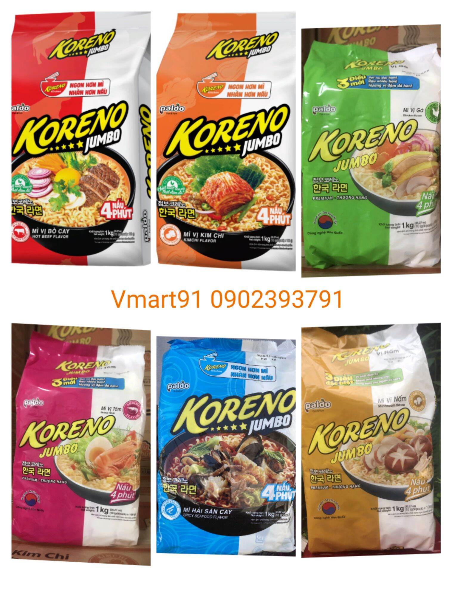 Mì Jumbo Korreno các vị  10goi*100g