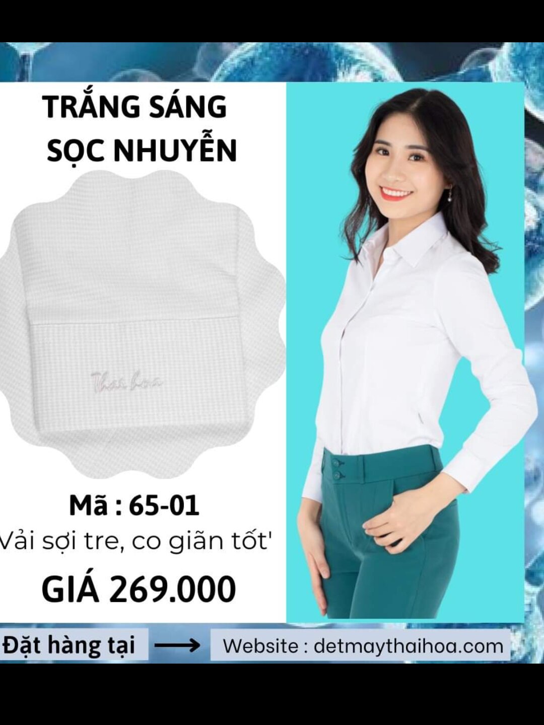 áo sơ mi nữ Thái Hòa mã 65 sọc caro màu trắng và màu hồng