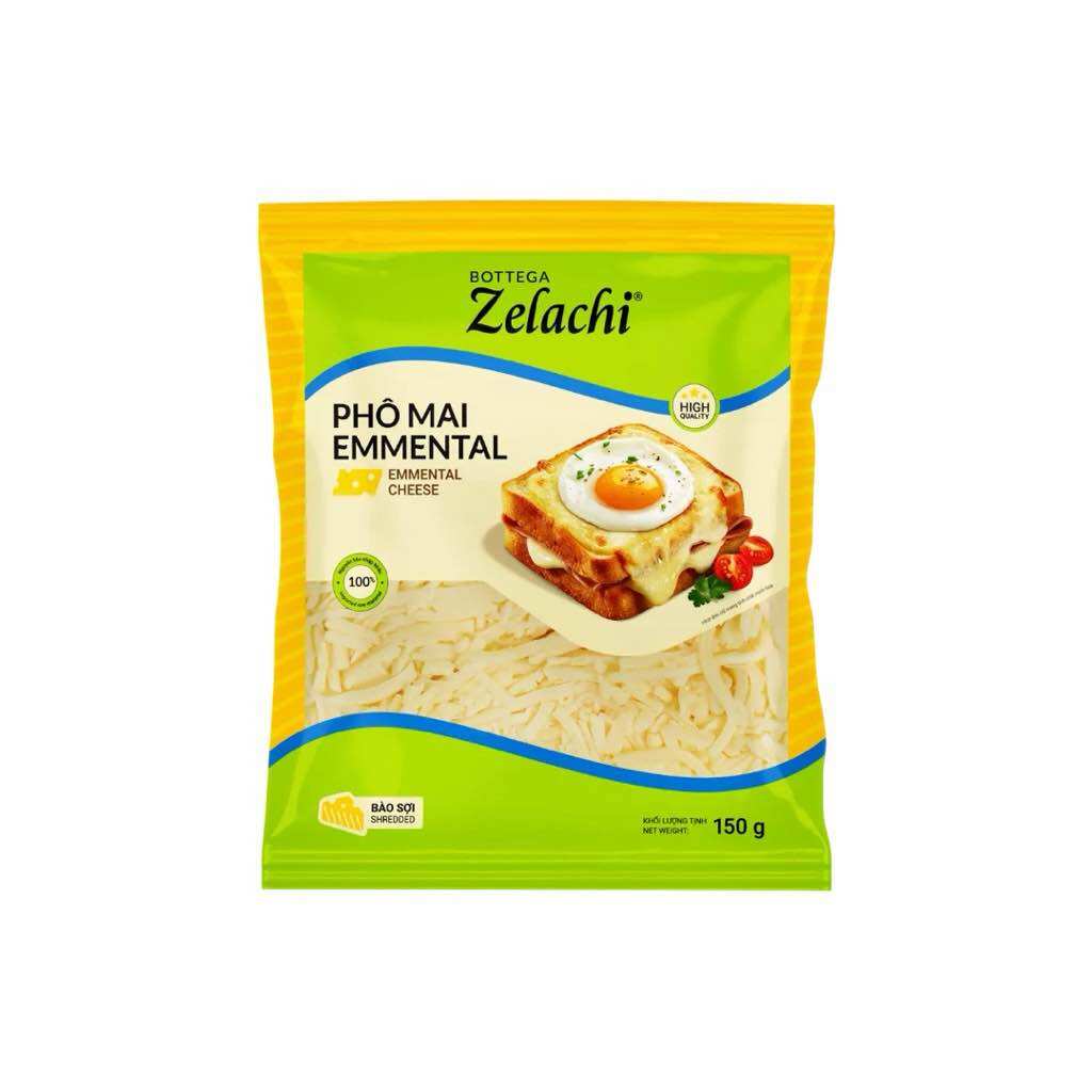 Phô Mai Emmental Bào Sợi Zelachi 150g – Vị Béo Dịu, Tan Chảy Mịn Màng