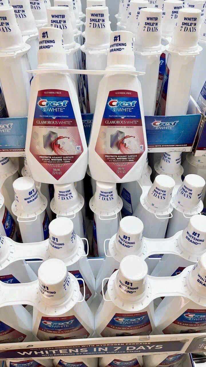 Nước súc miệng crest 3d white luxe glamorous white 946ml của mỹ - date mới 2025
