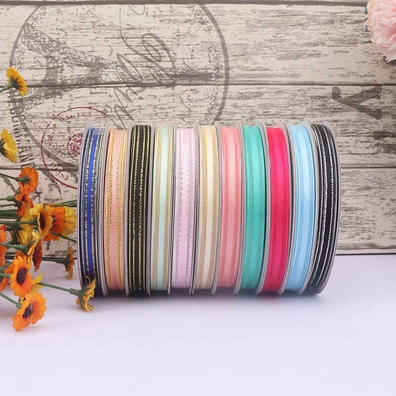 Cuộn 5m dây ruy băng viền voan nhũ 1cm