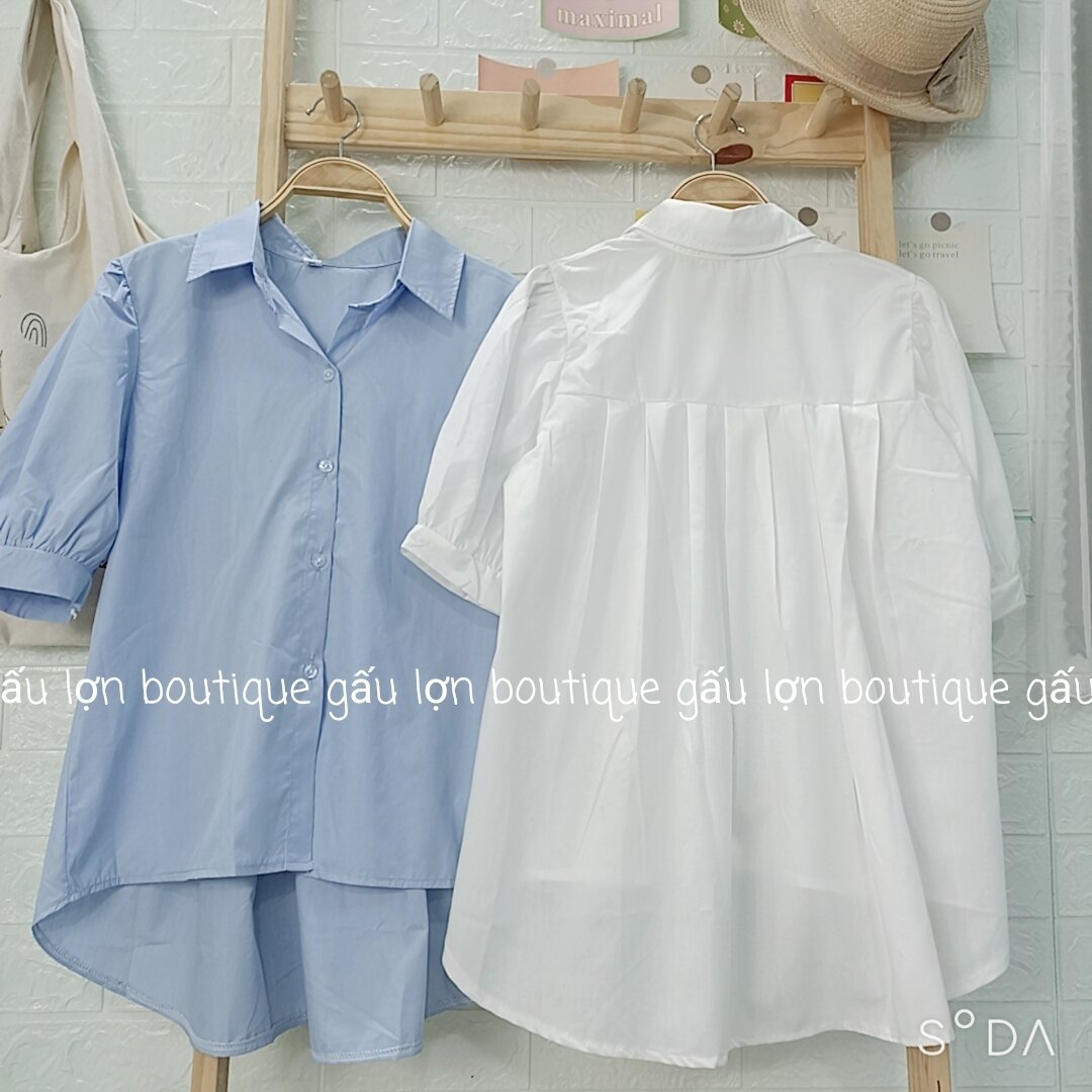 áo sơ mi cộc đuôi tôm xếp li lưng hàn quốc