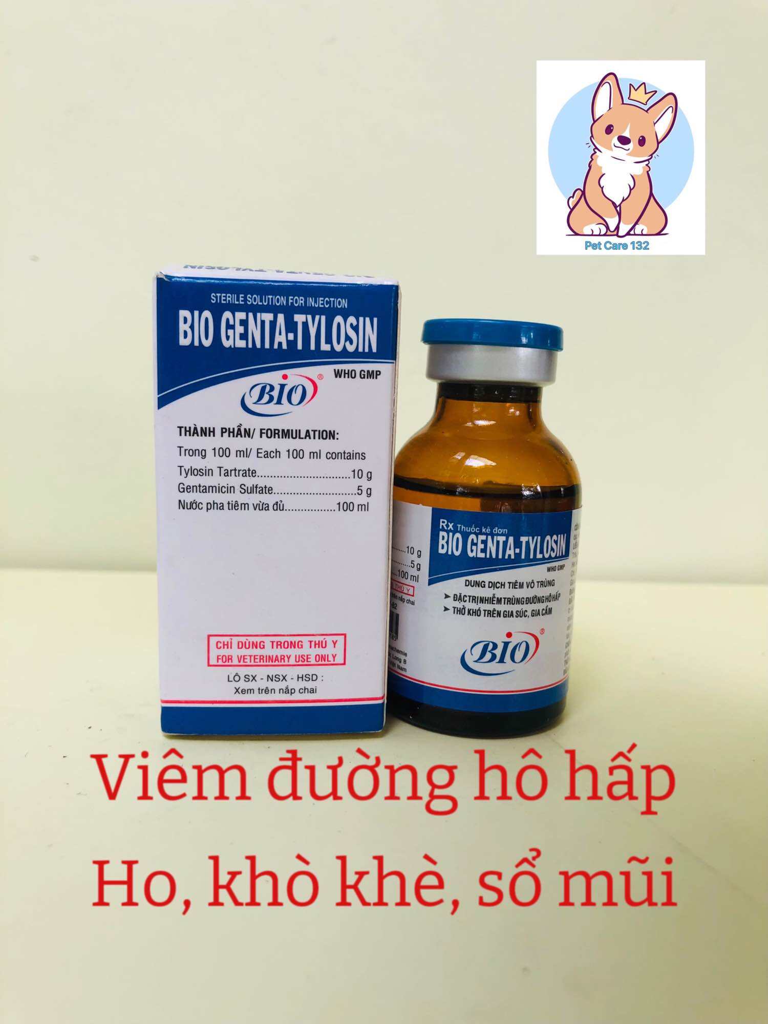 Bio Genta-Tylosin 20ml, Chuyên ho, khò khè, sổ mũi trên gà, heo, vịt.