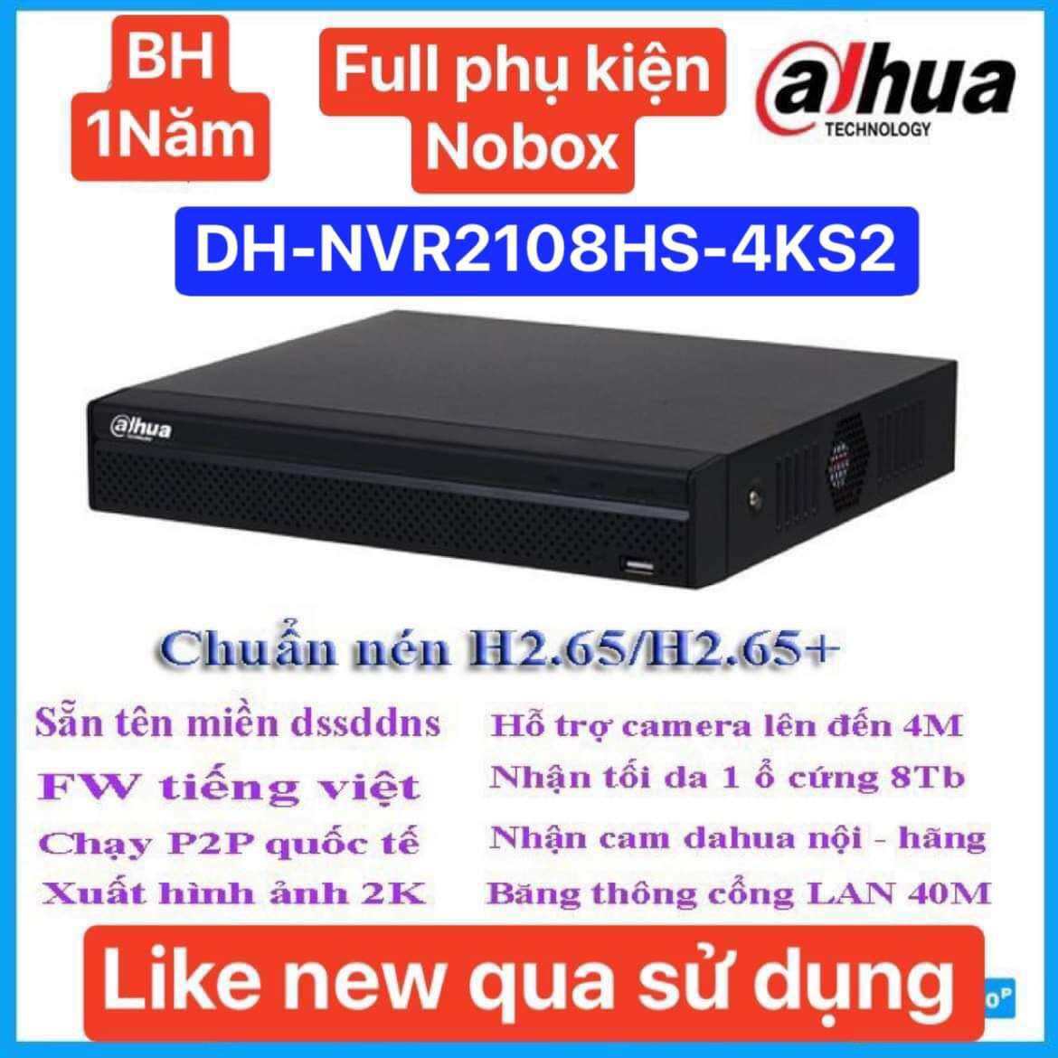 Đầu Ghi IP 4K 8 Kênh 4MP Dahua DHI- NVR2108HS-4KS2  NVR4108HS-HDS3 [FW Quốc Tế + tương thích DSS] - 