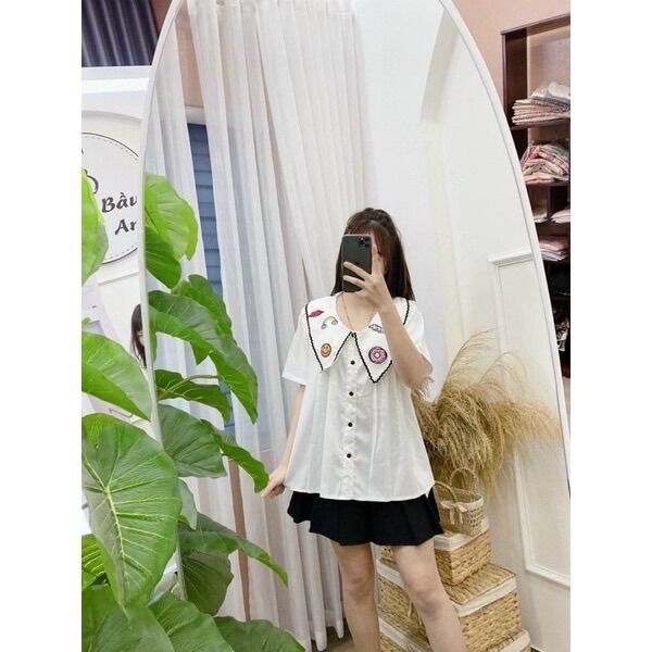 Áo bầu công sở sơ mi cổ sen thời trang