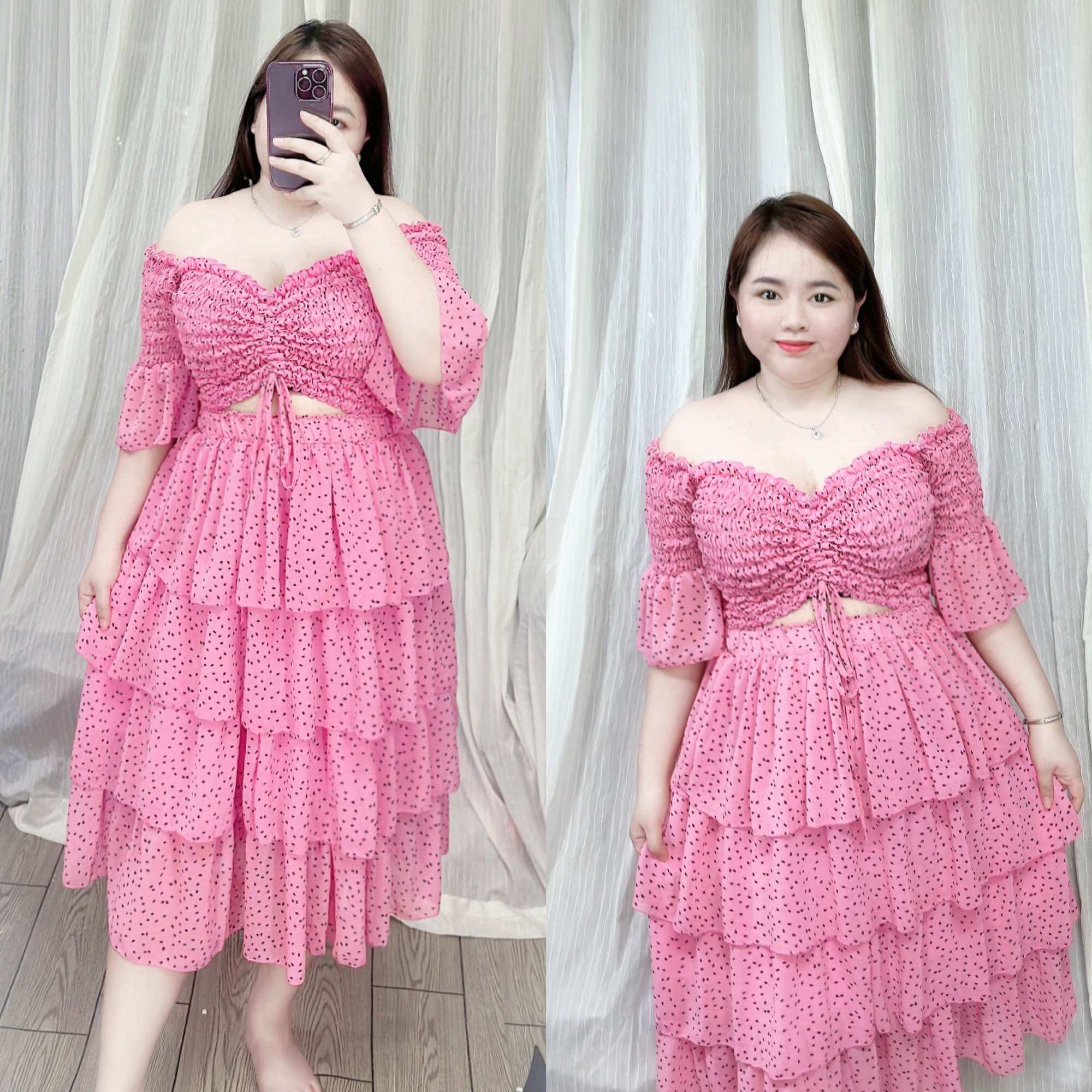 [Bigsize 65-95kg] Set áo rút chân váy 4 tầng