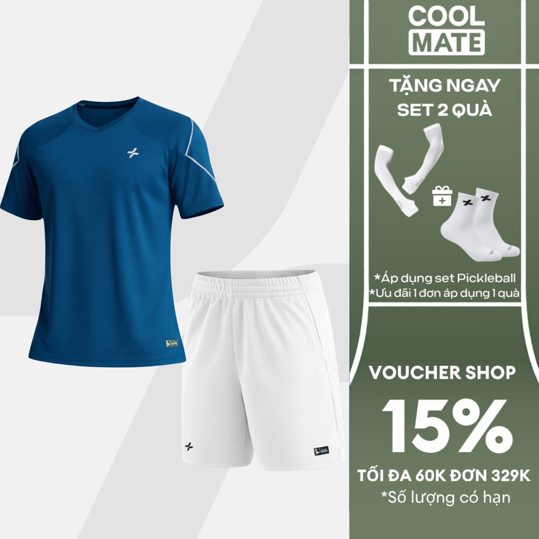 [TẶNG SET 2 QUÀ]Set đồ bộ thể thao nam Pickleball Áo thun Dinkshot cổ V và Quần short Essentials Nhanh khô, Thoáng khí, Thấm hút tốt, Thoải mái vận động Coolmate