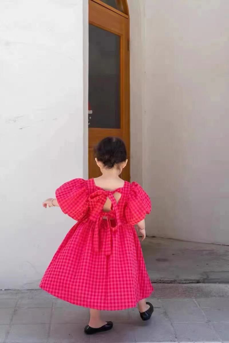 Váy bé gái -váy hồng đậm 2 nơ lưng