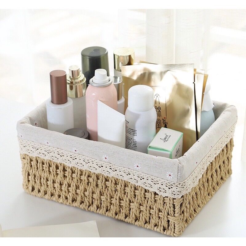 Giỏ mây đựng đồ hoa nhí, giỏ cói đựng mỹ phẩm, đựng đồ gia dụng decor có ảnh thật sản phẩm