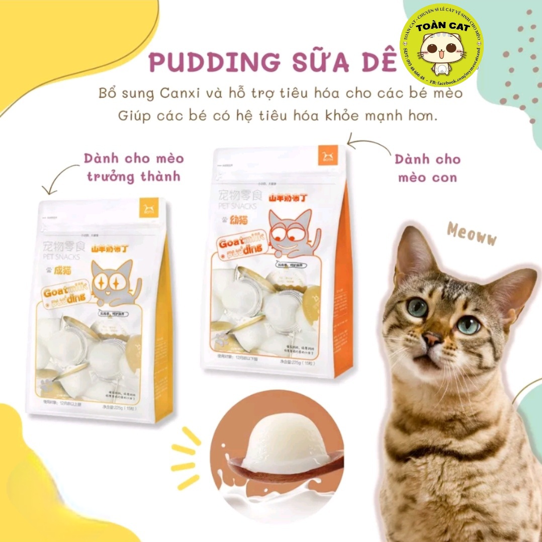 Combo 1 túi 15 viên Pudding sữa dê bổ sung canxi cho mèo viên 15g