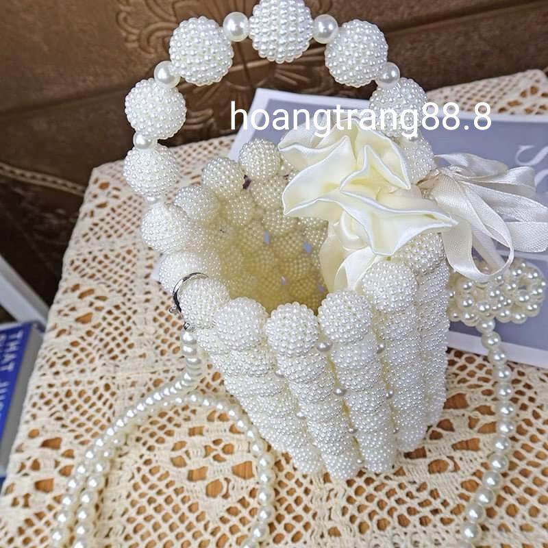 (Có Sẵn) Túi xách hạt cườm giả ngọc trai
