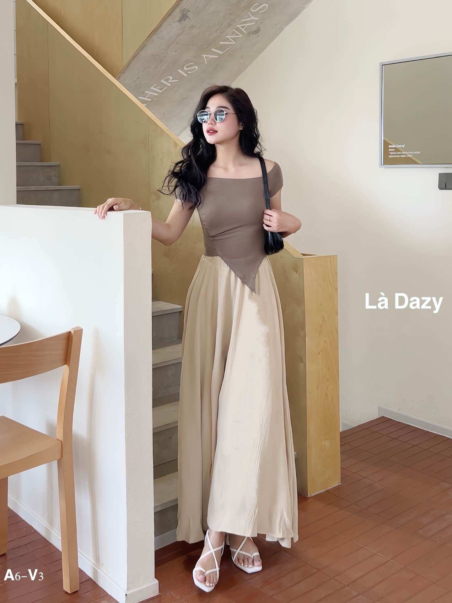 Áo thun nữ vạt xéo lệch vai Là Dazy A6
