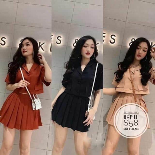 55-90kg bigsize set vest váy xếp li s58