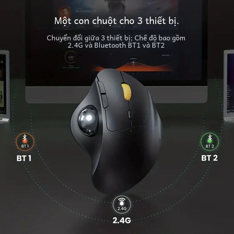 2.4G + Bluetooth Sạc Không Dây Chuột Trackball Công Thái Điều Khiển Ngón Tay Cái Phụ Kiện Máy Tính Chơi Game Với Giao Diện Usb