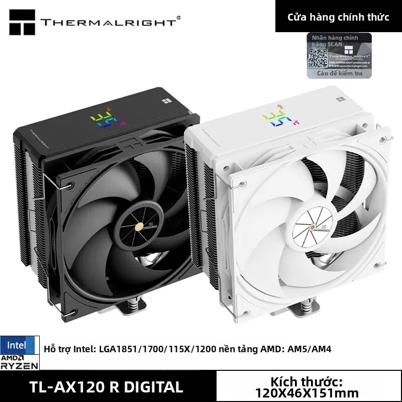 Thermalright | Thermalright TL-AX120 R DIGITAL CPU Air Cooler 4 Ống Dẫn Nhiệt Hỗ Trợ LGA1851/1700/115X/1200/AM5/AM4 - Bộ Làm Mát Dạng Tháp 120mm Giá 1,007,000 Đồng*Miễn phí vận chuyển