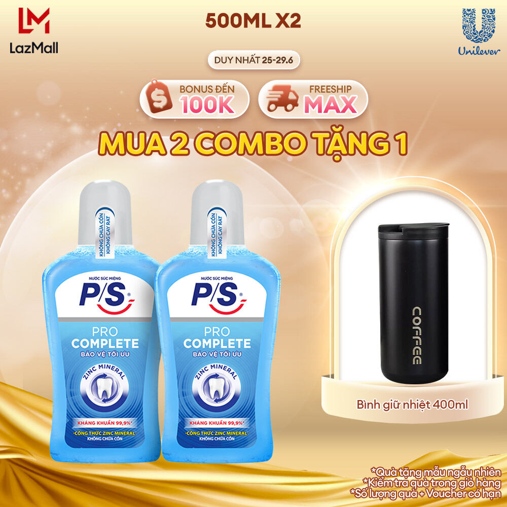 Combo 2 Nước Súc Miệng P/S Zinc Mineral Không Cồn Không Cay Rát Kháng Khuẩn 99.9% Bảo Vệ Răng Miệng Toàn Diện 500Ml/Chai