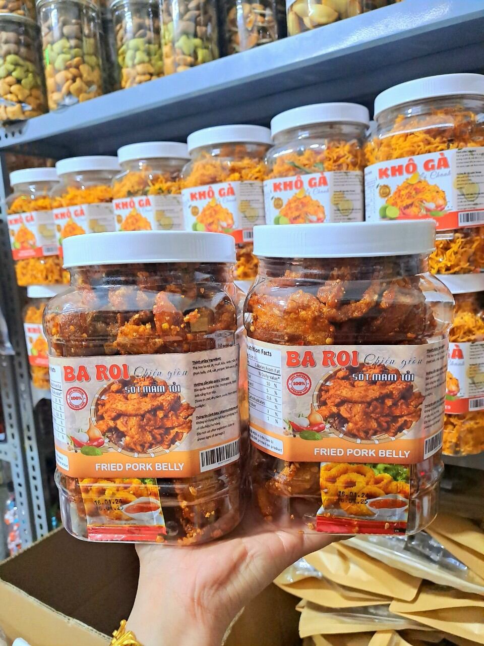 500Gr Ba rọi sấy giòn sốt mắm tỏi nguyên miếng , tốp mỡ chiên giòn tẩm gia vị, đồ ăn vặt ngon
