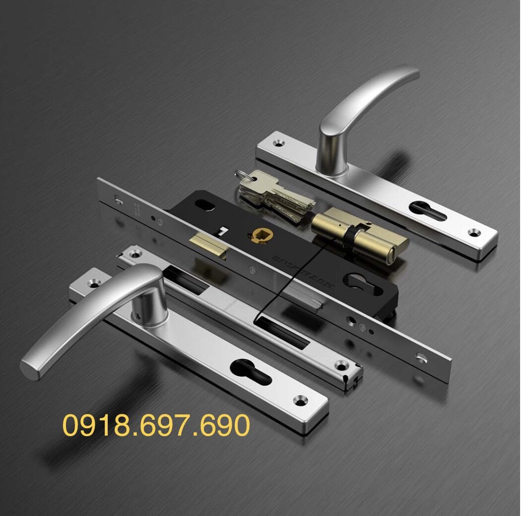 Bộ khoá đơn điểm màu bạc Huy hoàng cửa đi xingfa