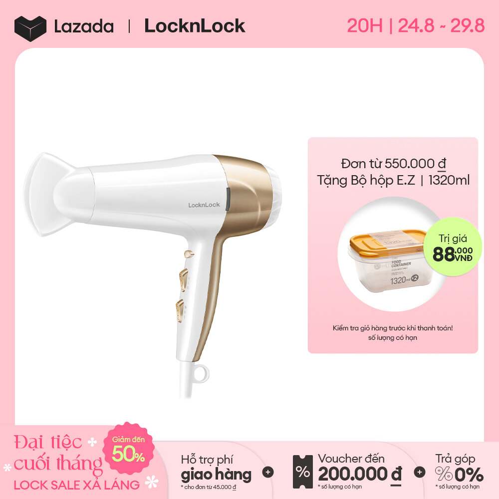 ENA136WHT - Máy Sấy Tóc Lock&Lock cao cấp - 3 chế độ nhiệt, Có nút làm mát 2200W - Màu Trắng - Hàng chính hãng - Bảo hành 2 năm