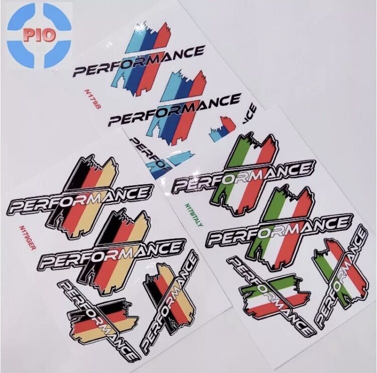 Bộ hai cặp tem performance cờ ý, cờ đức, bmw trang trí xe máy