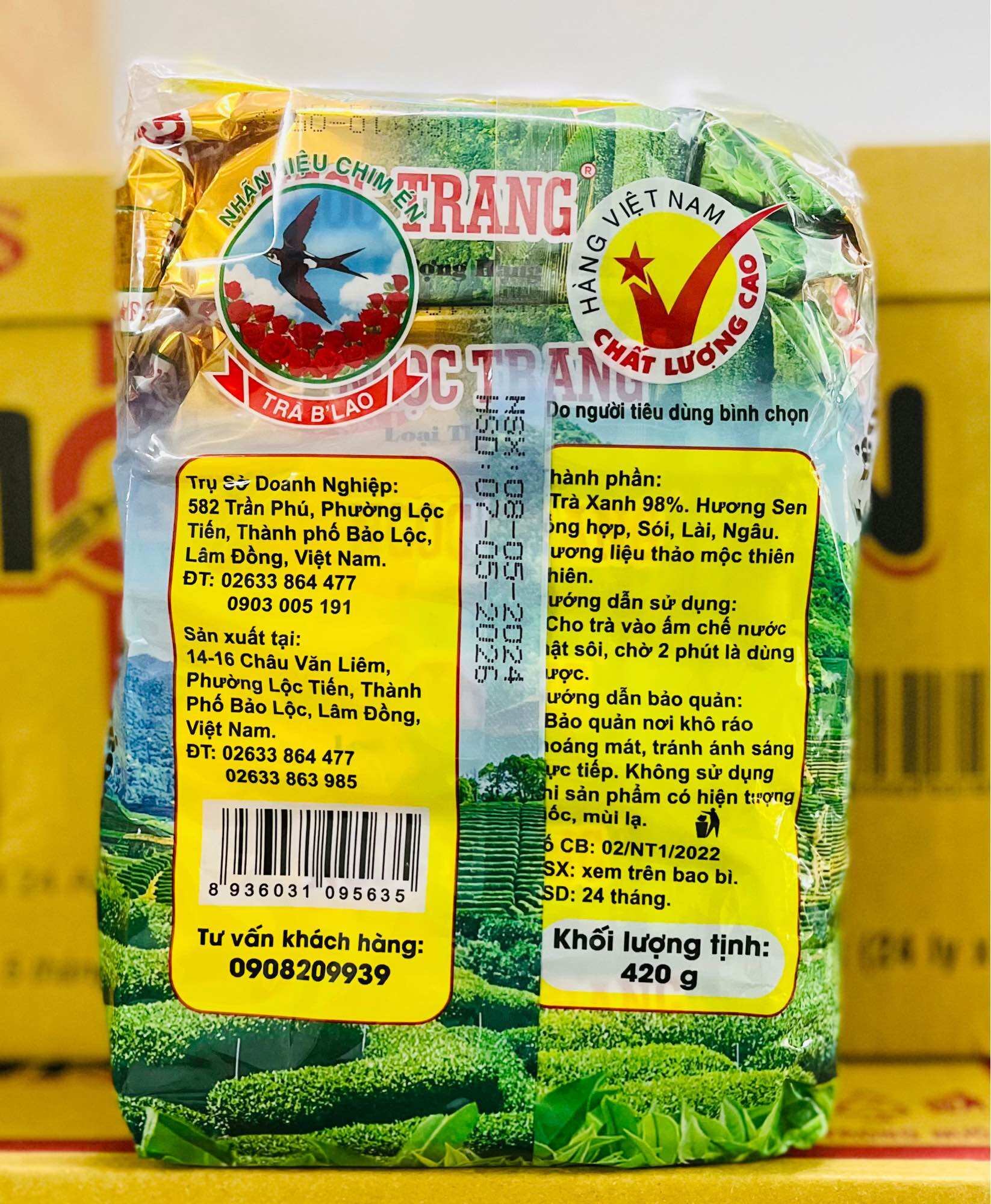 Lốc Trà Ngọc Trang vàng B’lao/Trà sâm dứa nhãn hiệu Chim én gói (6 gói x 70g)/(1 gói x 400g)