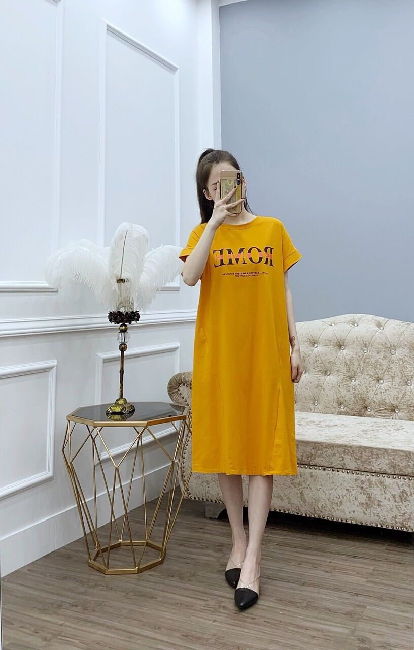 Đầm big size dáng suông chất thun cotton loại 1. Free size đến 80kg. Bầu bì, béo bụng, mũn mĩm mặc đều được.