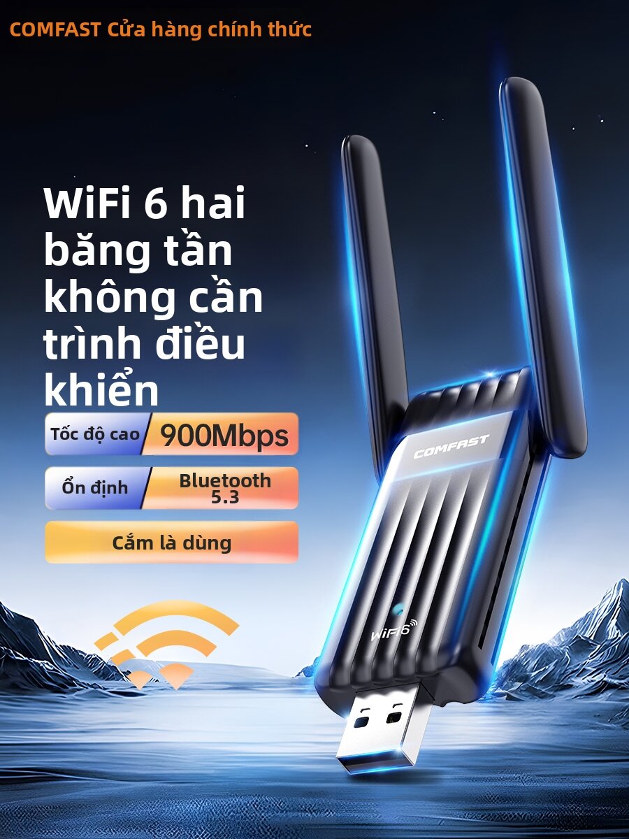 Comfast | WiFi 6 Dual-Band Gigabit AX900 USB Wireless Network Adapter with Bluetooth 5.3 Giá 446,000 Đồng*Miễn phí vận chuyển