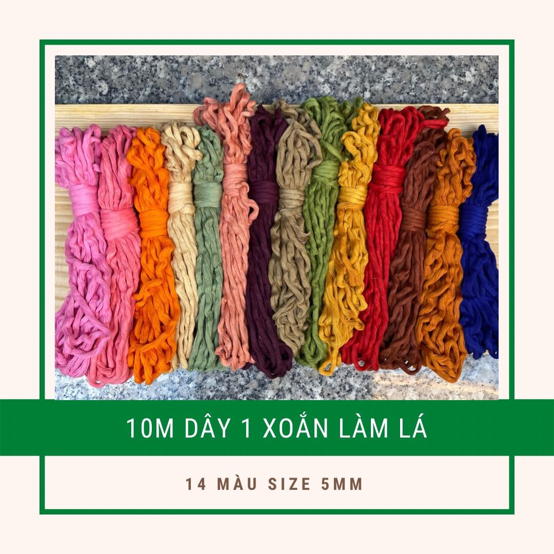 10m Dây thừng cotton macrame 1 xoắn làm lá thủ công, trang trí
