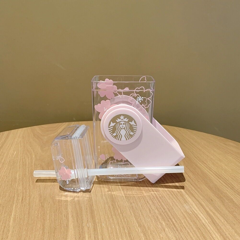 Bình nước starbuck hoa anh đào, bình nước đi học dễ thương, bình nước mini