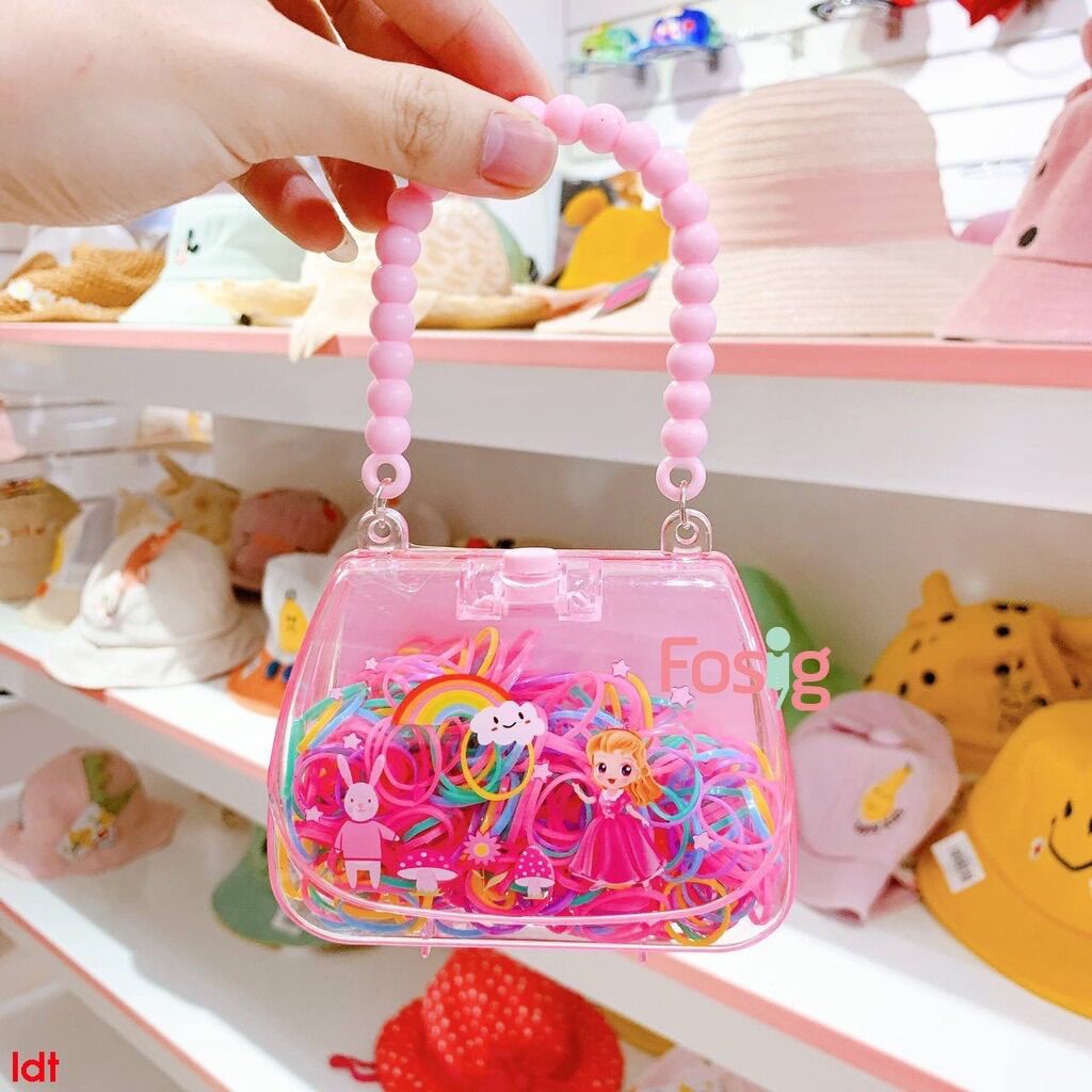 Set hộp dây thun cột tóc bé gái - kiểu túi xách cute cho bé gái