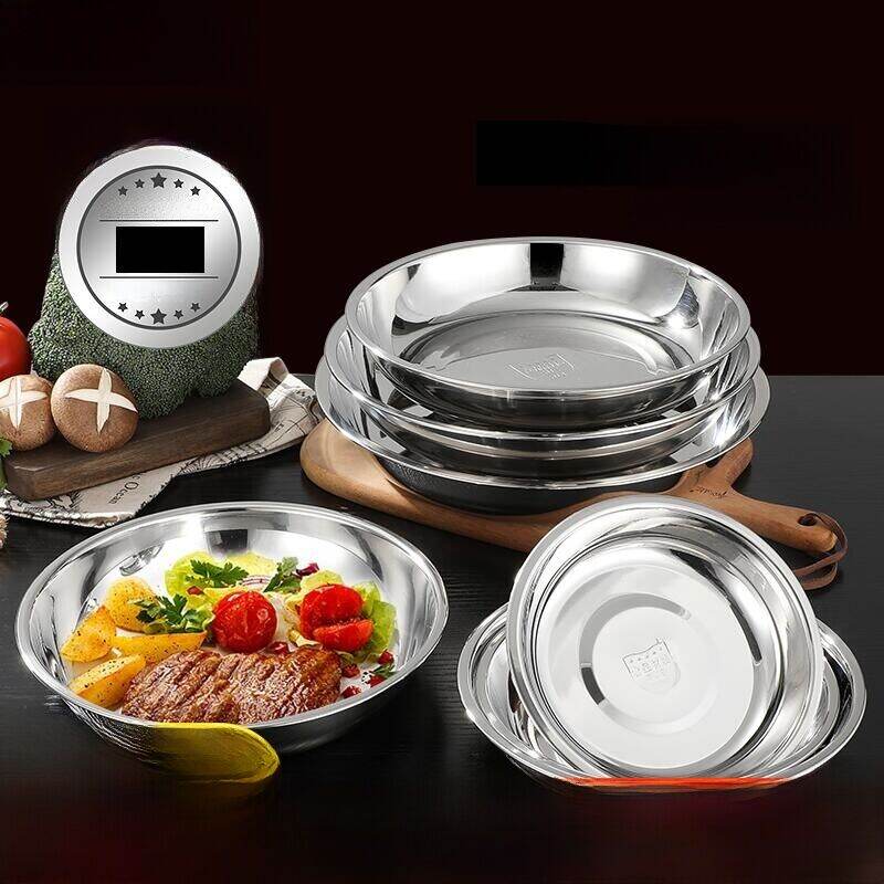 Bộ Đĩa Ăn Trưa Bằng Thép Không Gỉ 304 Dày Đặc, Đĩa Tròn, Đĩa Phẳng, Bộ Đồ Ăn Ngoài Trời, Dụng Cụ Nhà Bếp