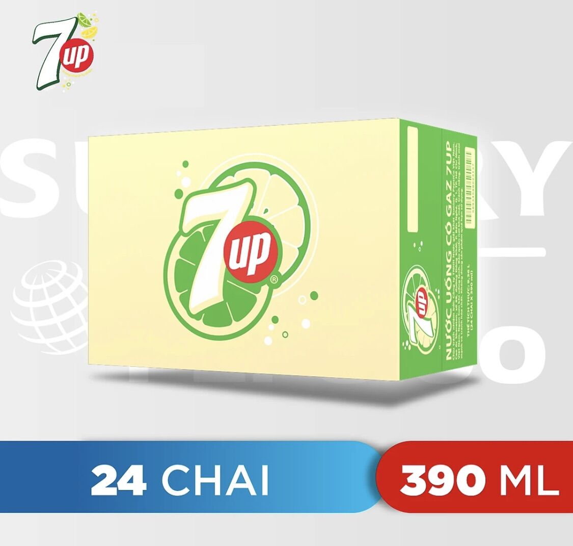 Date T5-8/2024 (Thùng 24 chai) Nước ngọt 7Up chai 390ml