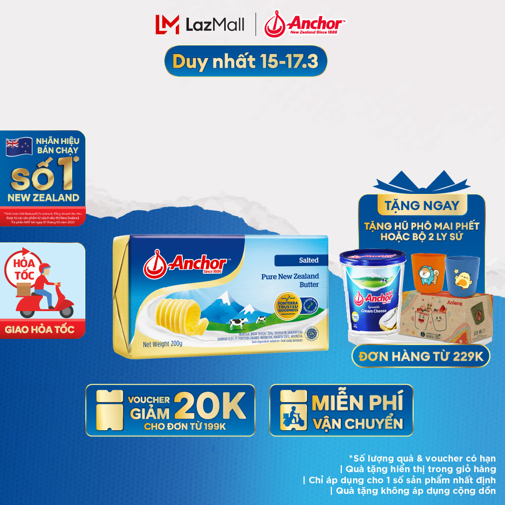 [GIAO HÀNG HỎA TỐC - HCM] Bơ Mặn Anchor Miếng 200G